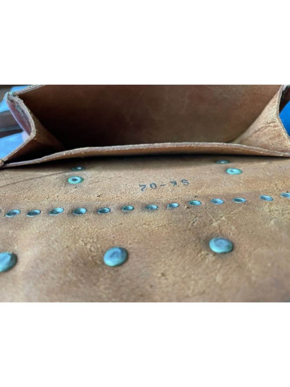 Vintage Moroccan Berber Leather Guerrab Bag Coin Studded Water Carrier 6x8 - Picture 12 of 14
